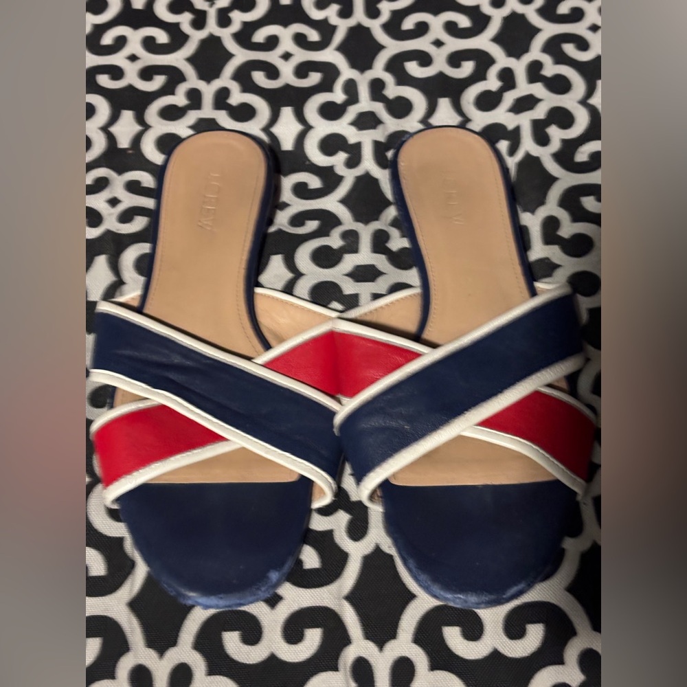 J Crew Leather Sandals Sz 7.5 Cora Criss Cross Patriotic 4th Of July Nautical